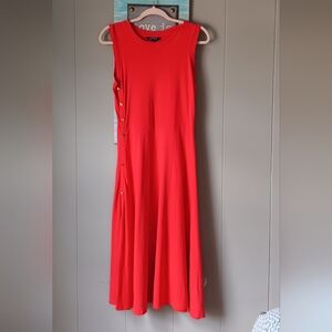 Lauren Ralph Lauren Sleeveless  Burnt Orange Maxi Dress Gold RL Buttons  Size S